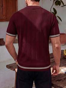 ALTZTAR Men's Solid Color Contrast Vertical Striped Crew Neck Knitted Short Sleeve Casual Versatile Top - Multicolor - View 8