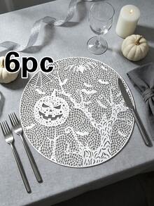 1/4/6pcs Halloween Bat & Pumpkin PVC Gold Foil Placemats, Heat-Resistant Non-Slip Table Mats For Hotel Restaurant Decor, Western Style Table Mats Suitable For Wedding Party, Valentine's Day, Halloween, Autumn Harvest Festival, Holiday Celebration, Picnic Camping, Birthday Banquet Table Decoration - Multicolor - View 12
