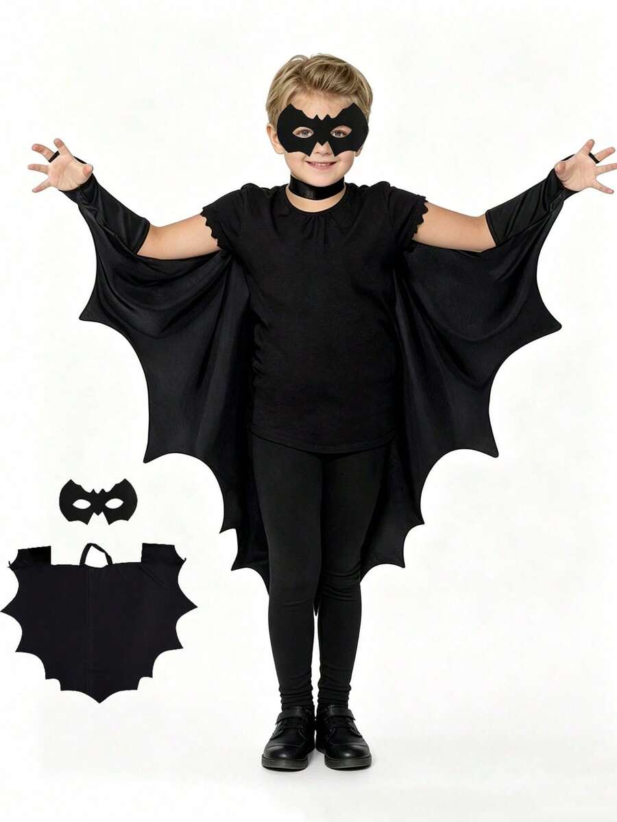 Children's Halloween Bat Wings Costume Set For Party Dress Up - Role Play - Black Bat Wings Cape - Multicolor - View 1