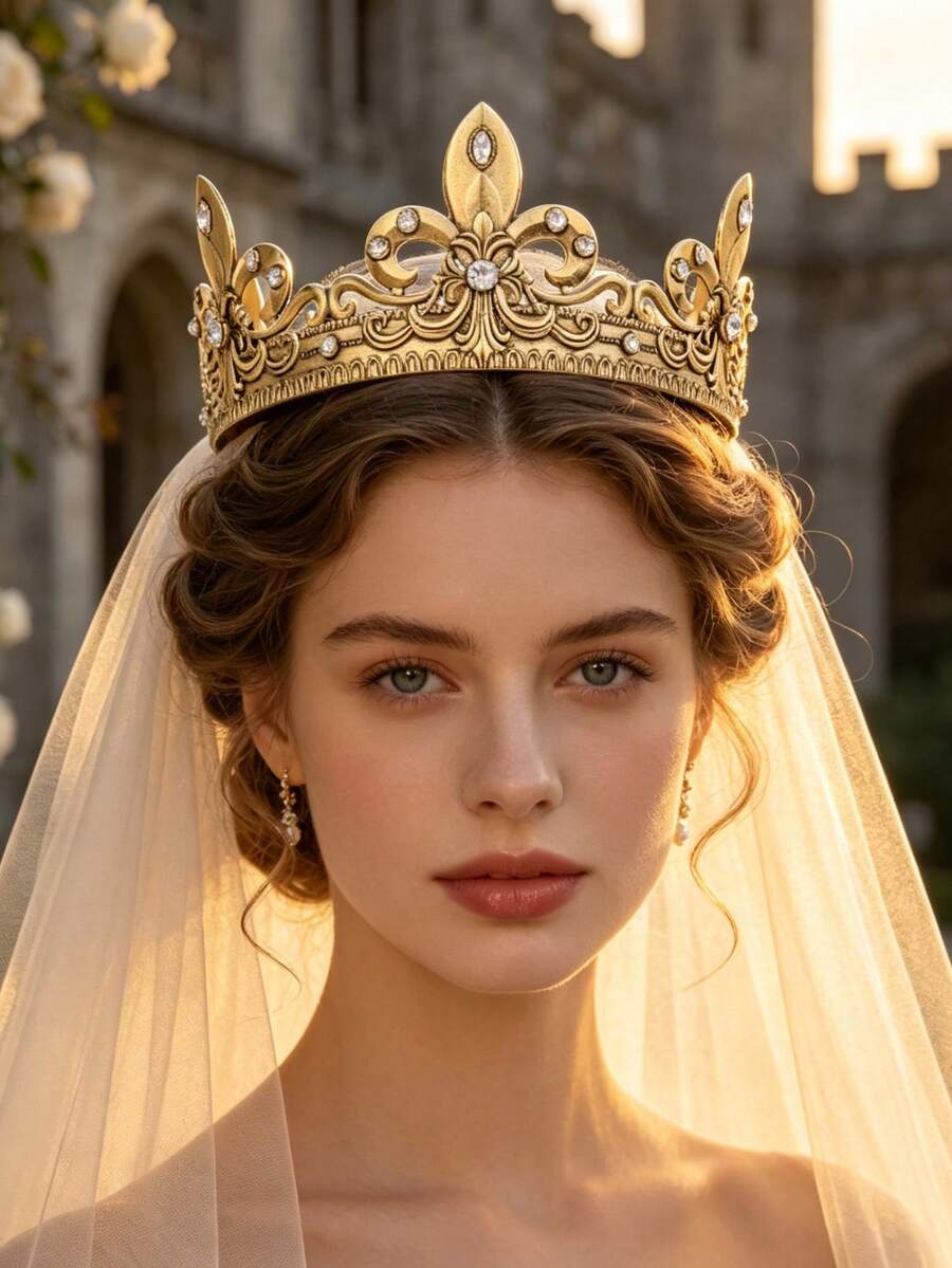 قطعة واحدة إكليل زفاف أنيق عتيق بتصميم زهرة السوسن، إكسسوار رأس عروس بتصميم مميز - متعدد الألوان - مشاهدة 1