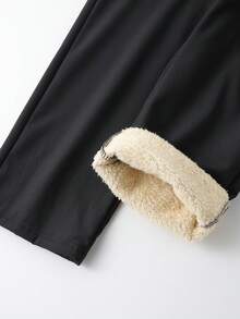Men's Winter Thickened Warm Straight Leg Pants, With Thick Wool Lining, Drawstring And Zipper Pockets, Printed Design, Suitable For Cold Weather Wear - Black - View 7