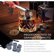Juego de Vasos para Whisky Regalo para Padre - 2 Vasos Vidrio Templado + 8 Piedras de Granito Natural con Almohadillas Absorbentes​ - Ver 4