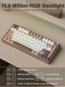 AULA Keyboard Gaming F75 81 Tombol, Tata Letak Kompak 75%, Konektivitas 3 Mode (USB-C / Bluetooth 5.0 / 2.4G), Peredam Kebisingan 5 Lapisan, Struktur O-Ring, Baterai 4000mAh, Tombol Volume Multi-Fungsi, Sakelar Hot-Swappable, Lampu Latar RGB, Tutup Tombol PBT, Hi-Fi - View 7