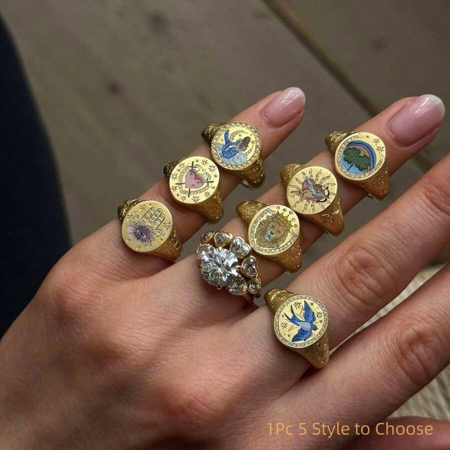 VKHK 1pc Personalized 18K Gold Plated Stainless Steel - Multicolor - View 1