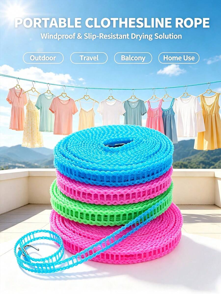 1 Buah Tali Jemuran Anti Selip dan Tahan Angin, Berbagai Panjang 3/5/8/10m, Tali Jemuran Tugas Berat, Desain Ringkas dan Mudah Digenggam, Ideal untuk Jemuran di Rumah, Berkemah, Balkon & Mencuci Pakaian Saat Bepergian, Warna Acak - A - View 1
