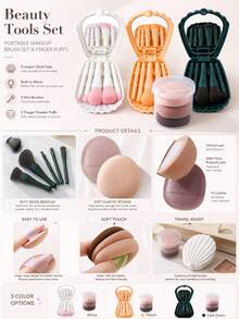 8pcs/1pc Mini Shell Portable Makeup Brush Set With Mirror, Shell Makeup Brush Set Non-Absorbent Concealer Highlighter Blending Brush, Mini Portable Storage Box, Soft Fluffy Makeup Brushes Smooth Application Convenient For Touch-Ups, Portable Makeup Kit Compact And Convenient Suitable For Business Trips, Travel, Office Or Outings. - Multicolor - View 3