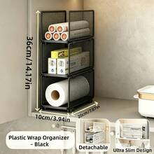 Multifunctional Kitchen Storage Rack, Stackable Tiered Deep Cabinet Organizer With Paper Towel Holder, Plastic Wrap & Dispenser, Spice & Seasoning Storage Box, Kitchen Essentials & Decor, Pantry Organization, Apartment Essentials - Multicolor - View 11