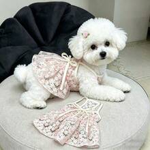 Bichon Dog Clothes Cherry Blossom Princess Dress Spaghetti Strap Dress Anti-Shedding For Small Puppies Teddy Yorkshire Terrier Maltese - Pink - View 5