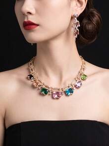 2pcs/Set Large Gemstone Jewelry Set, Luxurious Jewelry Set, Exaggerated Style Accessories, Women's Holiday Gift - Jewelry Sets - View 1