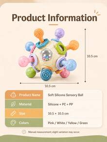 Kids Sensory Ball Toy, Colorful Baby Activity Rattle Ball With Textured Teething Rings, Interactive Educational Learning Toy, Toddler Gift - Multicolor - View 10