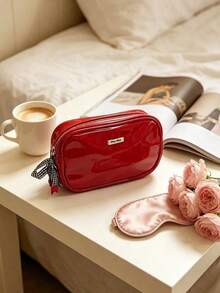 Miu Miu Festive Shiny Red Waterproof Patent Makeup Organizer Bag For Full Set Cosmetic Skincare Storage Wedding Guest Surprise Gift MIUMIU-GIFT-27 - Red - View 3