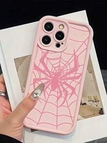 Phone Case - Fashionable Cute Pink Spider Web Pattern Phone Case, Anti-Slip Anti-Drop Compatible With IPhone18/18Pro/18ProMax/17/17Pro/17ProMax/16/16Pro/16ProMax/15/15Pro/15ProMax/14/13/12/11 - Pink - View 4