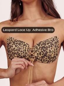 Lignisse Leopard Print Lace Up Sticky Bra Women Adhesive Bra Reusable Invisible Nipple Covers Push Up Strapless Backless Bra For Dress Party - Multicolor - View 1