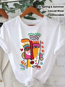 Design With Bright Floral Print And Heart Shape, Short Sleeves And Round Neck, Machine Washable, Lightweight And Breathable, Suitable For You. - 黑色 - 查看 2