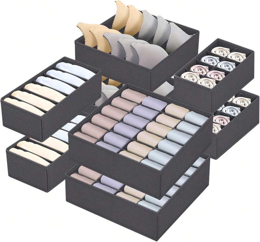 Organizer per cassetti indumenti intimi confezione da 8 pezzi, disponibili in versioni con 24, 8 e 6 scomparti. Ideali per riporre biancheria intima, calzini, pantaloni e cravatte, colore grigio scuro - Grigio Scuro - Visualizzare 1