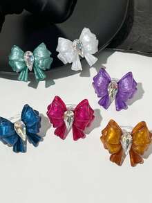 Y2K Dopamine Colorful Bow Resin Ring, Shiny Water Drop Rhinestone Large Open Ring, Sweet Girl Party Jewelry Gift - Multicolor - View 9