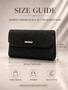 Giorgio Armani Armani Black Glitter Makeup Bag, Single Item, Magnetic Flip-Top, Exquisite Large Capacity, Perfect For Travel And On-The-Go Makeup Storage - Black - View 11