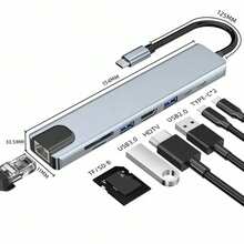 8合1 USB Hub 多功能 Type-C 轉接器 4K HDTV 100Mbps RJ45 乙太網路 USB3.0 87W PD 充電孔 TF SD 讀卡機 相容於 Macbook、Matebook、S10 及其他裝置 - 查看 9