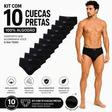 Kit 10 Cuecas tradicional com forro 100%algodao SO NA COR( PRETA ) - Preto - Visão 1