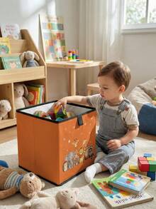 1pc Cartoon Animal Print Open Storage Box, Baby Diaper & Toy Organizer Basket, Foldable, Baby Room Storage Box, Stackable Storage Box, Drawer-Style Durable Multi-Functional, Space-Saving Design Suitable For Home, Dorm, Home Organization, Under-Bed Storage - Multicolor - View 19