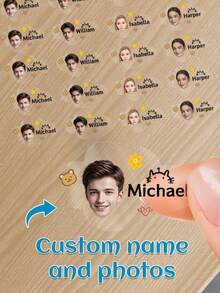 60 piezas Pegatinas transparentes personalizadas con nombre & foto - 25 estilos, Pegatinas transparentes impermeables personalizadas con etiquetas de nombre para jóvenes - Multicolor - Ver 20