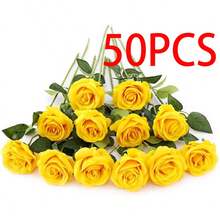 1/20 Stücke Valentinstag Geschenk Künstliche Rosenblumen, hochwertige künstliche Rosen, geeignet für Heimdekoration, Raumdekoration, Tischdekoration, Hochzeitsdekoration, Brautstrauß, Handgelenks-Corsage, Straußherstellung, Zuhause, Restaurant, Schlafzimmer, Vasendekoration Strauß - Gelb - Übersicht 13