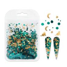 5g Shiny Star Moon Mix Cat Sequins Nail Art Decorations Emerald Green Hexagon Glitter Gel Polish Manicure Accessories Vintage Press On Nails - Multicolor - View 7