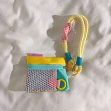 1PC Mesh Hollow Coin Purse Phone Charm Nylon Woven Crossbody Lanyard Suitable For Phone Case Dopamine Colorful Versatile Women's Storage Bluetooth Earphone Universal Key Portable Hanging Chain - Multicolor - View 5