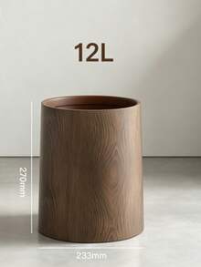 Faux Wood Grain Flip Lid Trash Can, Cylindrical With Lid Waste Bin, Home Decor - Multicolor - View 10