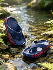 HAHABOBO Kids One-Piece Molded EVA Flip Flops, 3D Side Letter Decor Platform Thong Sandals For Summer Beach Camping Daily Wear - Navy Blue - View 4