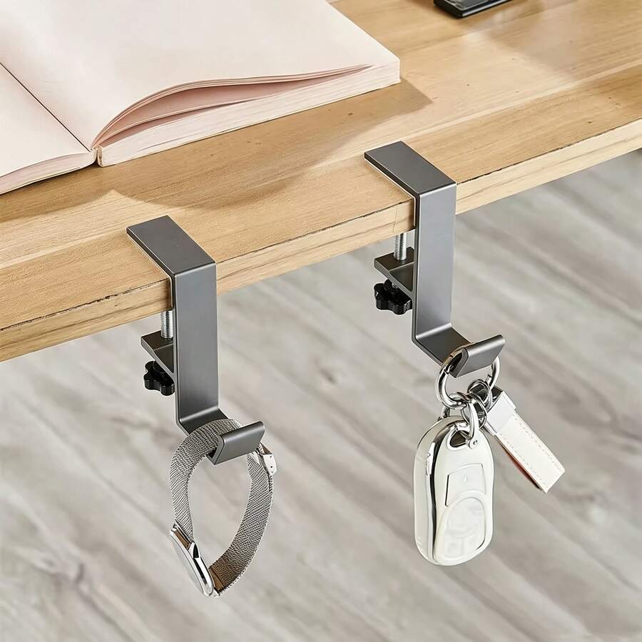 No Drill Desk Hook, Heavy Duty Metal Clamp Hanger For Office Home Storage, Adjustable Screw-On Holder, Multi-Purpose Organizer, Sturdy Clamp Mounting For Desk Edge, Shelf, Cabinet, Kitchen, Classroom, Dorm, Workshop, Garage, RV, Christmas - Multicolor - View 1