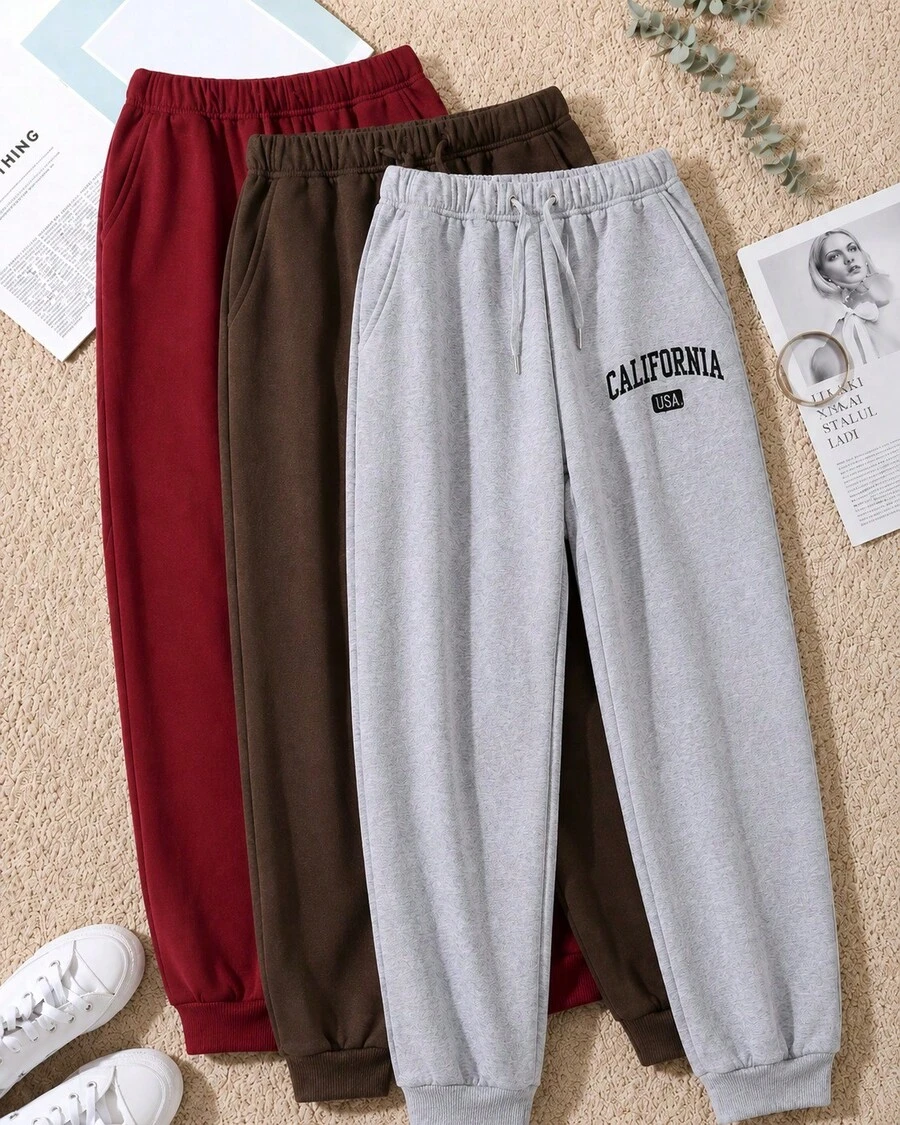 Women Sweatpants - Red, Gray, and Brown - View 1
