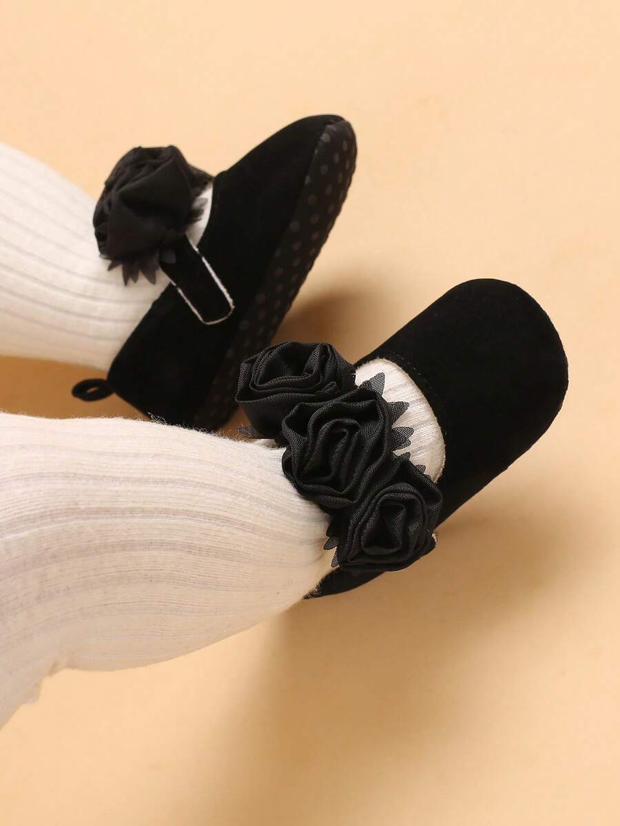 可愛粉色春夏/秋冬風格蝴蝶結純色公主鞋,嬰兒休閒鞋,適合新生兒與幼兒 - 黑色 - 查看 1