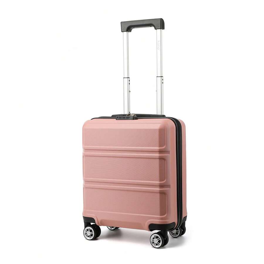 Zugelassener Kabinenkoffer 45x36x20 cm unter dem Sitz, 16 Zoll ABS-Hartschale mit 4 Spinnerrädern, Zahlenschloss und Teleskopgriff, leicht unisex Handgepäck für Geschäfts-, Wochenend- und Solo-Reisen - Korallenrosa-Schwarz - Übersicht 1