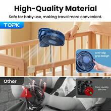 TOPK USB Clip-On Desktop Fan, Brushless Motor, Quiet Powerful Airflow, Strong Clip Ensures Secure Attachment, Stylish Design, Portable Cooling, High-Quality Structure, Mini Portable Personal Fan Suitable For Bedroom And Office - Multicolor - View 8