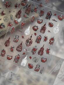 Gothic Vintage Castle Stained Glass Nail Stickers Dark Roses Ornate Window Mysterious Elegant Manicure Art Self Adhesive Sticker Decoration For Women - Multicolor - View 3