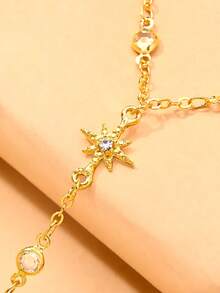 STONEFANS 1pc Gold Rhinestone Decor Finger Hand Chain Bracelet, Fashionable High-End Jewelry, Bride Hand Jewelry - Gold - View 5