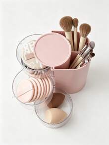 2/3 Layer 180° Rotating Desktop Storage Box, Makeup Brush & Puff Holder, Multi-Layer Egg-Shaped Makeup, Hair Ties, Cosmetics Organizer, Rotating Multi-Layer Transparent Hair Accessory Storage Box, Dust-Proof Plastic Material, Rotating Design, Clear Visibility, Suitable For Back-To-School Storage Needs, Perfect Gift Choice, Back-To-School Essential - View 8