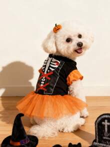 LUCKIE PAW 1 buah Gaun Tali Tengkorak Halloween Pola Lucu untuk Hewan Peliharaan, Rok Tutu Jala Anti Kutu, Mengurangi Kerontokan Bulu, Isolasi Panas, Bernapas, Cocok untuk Anjing Besar dan Kecil, Kucing, Dalam dan Luar Ruangan - Jeruk - View 6
