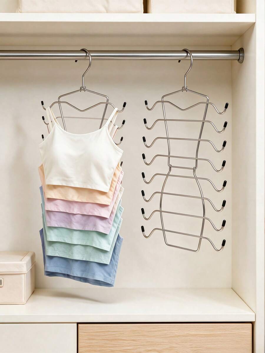 2/1pc Stainless Steel Folding Clothes Hanger, Underwear Drying & Storage Rack, Metal 8/4-Tier Bra Hooks, Multi-Layer Thickened Seamless Camisole Storage Rack, Wardrobe Organizer, Summer Home Clothes Hanger, Wardrobe Storage & Organization, Camisole Hanger, Space-Saving Bra Hanger, Non-Slip Hanging Sports Bra Rack, Wardrobe Storage & Organization Rack, Suitable For Camisoles, Bras, Tie-Up Swimsuits, Slip Dresses. Space-Saving Design, Non-Slip Clips, Secure Storage.