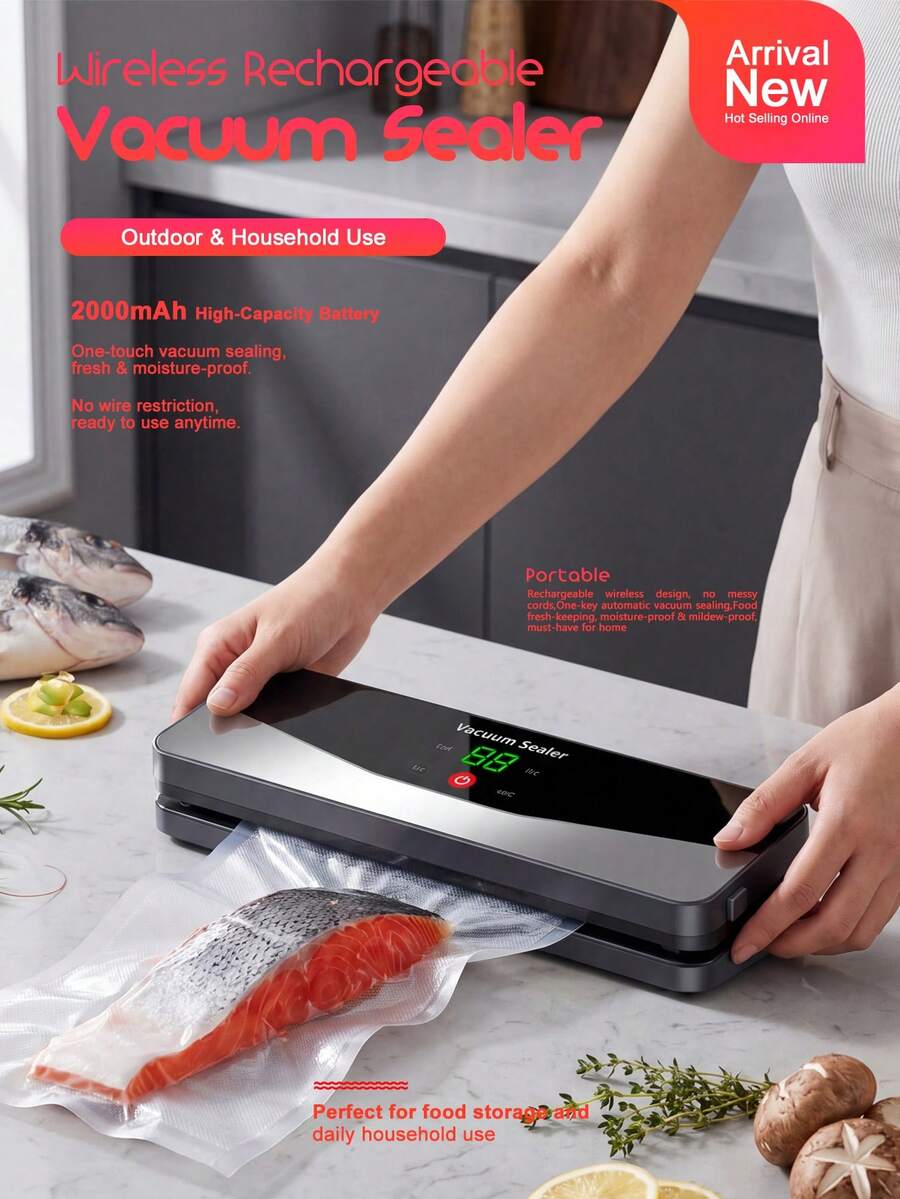 户外家用食品真空封口机，全自动真空泵，干湿两用，USB充电式，电池容量：2000mAh