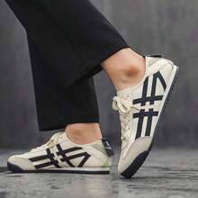 (Size Run Small) Fashionable Minimalist Unisex Casual Sneakers, Comfortable Commuting Sports Shoes, Random Shoelace Holes - Blue and White - View 3