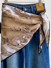 1pc 88*136*64cm Sketch Tulip Flower Print Triangle Scarf, Thin Imitation Silk, Multi-Purpose Scarf, All Seasons Suitable For Daily Outing & Party - Multicolor - View 10