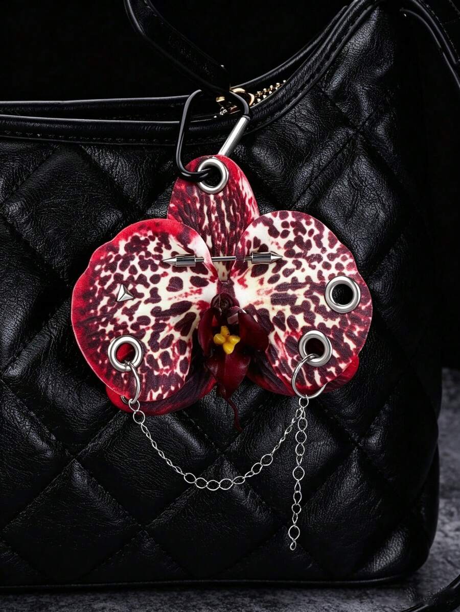 Punk Rivet Faux Phalaenopsis Bag Charm, Sweet Cool Y2K Chain Keychain, Niche Hot Girl Versatile Floral Pendant For Workwear Bag - Multicolor - View 1