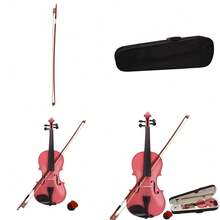 New 3/4 Acoustic Violin Case Bow Rosin Pink - As Pic - View 6