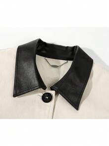 Khaki Vintage Casual Utility Button-Up Jacket, Suitable For Campus, Office, Vacation And Daily Wear In Spring And Autumn - Apricot - View 2