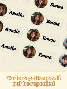 60 piezas Pegatinas transparentes personalizadas con nombre & foto - 25 estilos, Pegatinas transparentes impermeables personalizadas con etiquetas de nombre para jóvenes - Multicolor - Ver 6