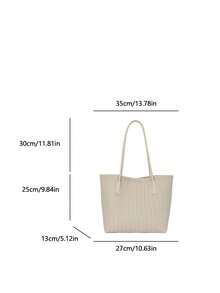1 Piece Of Solid Color Large Capacity Woven Pattern Women's Bag, Fashionable And Versatile, Suitable For Women Commuting To Work Under The Armpit - White - View 8