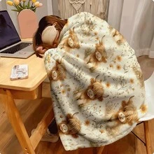 1pc Vintage Watercolor Highland Cow & Sunflower Soft Flannel Blanket, Comfortable All-Season Sofa Throw, Warm Fleece Fabric, Floral & Animal Print, Perfect Farmhouse Home Decor - Multicolor - View 6