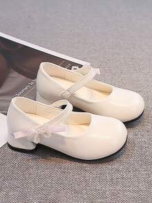 Girls' High Heel Pumps Princess Shoes Spring/Autumn 2026 New Style PU Leather Bowknot Shoes - Beige - View 1